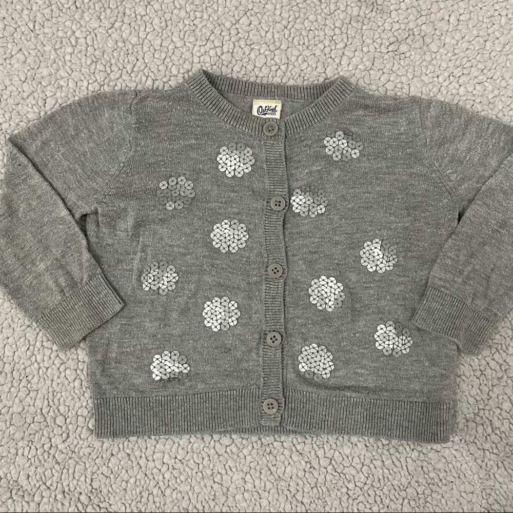 🥰5/$20🥰 EUC Baby Girl’s Sequin Button-Up Sweater in Grey, Oshkosh, 18 Months